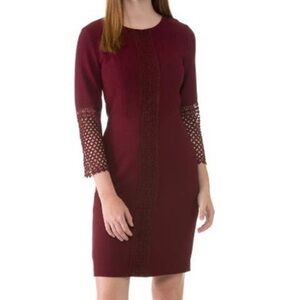 Karl Lagerfeld Burgundy Paris Lace embroidered weave Bell sleeve Dress